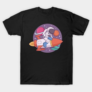 Funny Astronaut Space rocket in Aktion T-Shirt